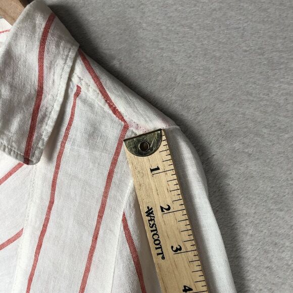 C&C CALIFORNIA 100% Linen Tunic Sz M White Red Stripe 1/2 Button Roll Tab Sleeve - Picture 8 of 13